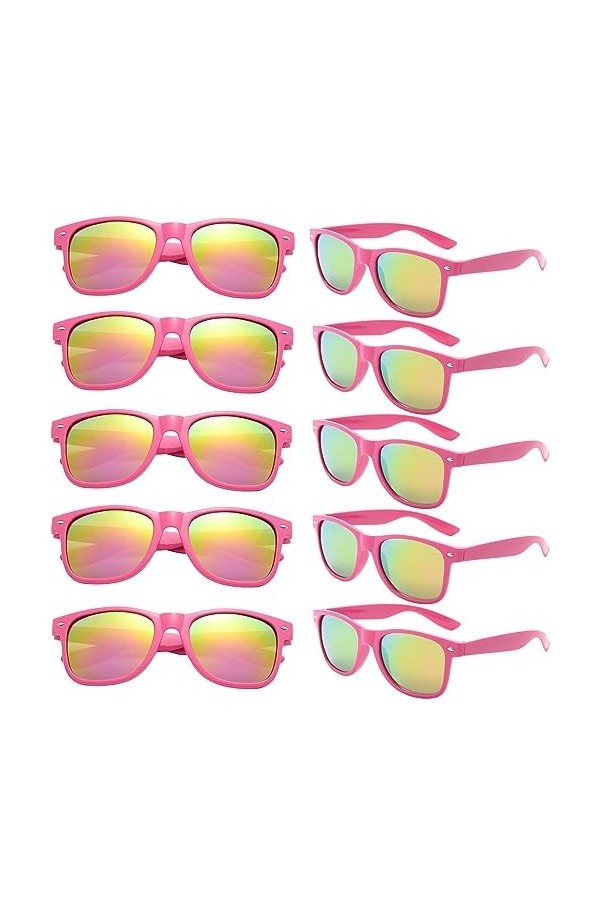 FSMILING lot de 10 lunettes de soleil rose pour Femmes Hommes Adulte Lunettes de Soleil Couleur Fluo lunettes de fête