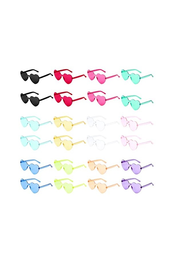 KINBOM 24pcs Lunettes de Soleil en Forme de Coeur, Élégantes Transparentes Lunettes de Soleil Sans Monture pour Adulte Femmes