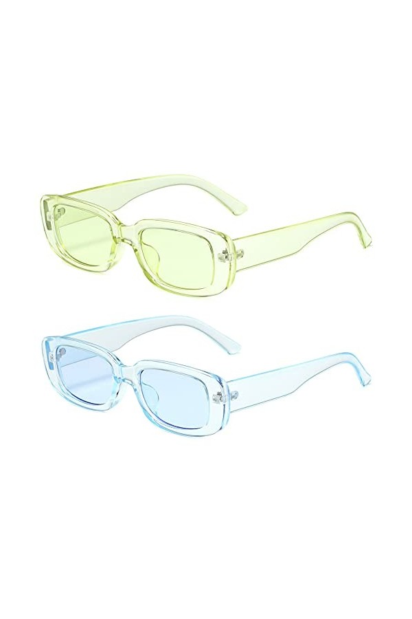Grainas Lunettes de soleil, style rétro/vintage, rectangulaires, pour homme et femme, étroites, protection UV400, Bleu clair