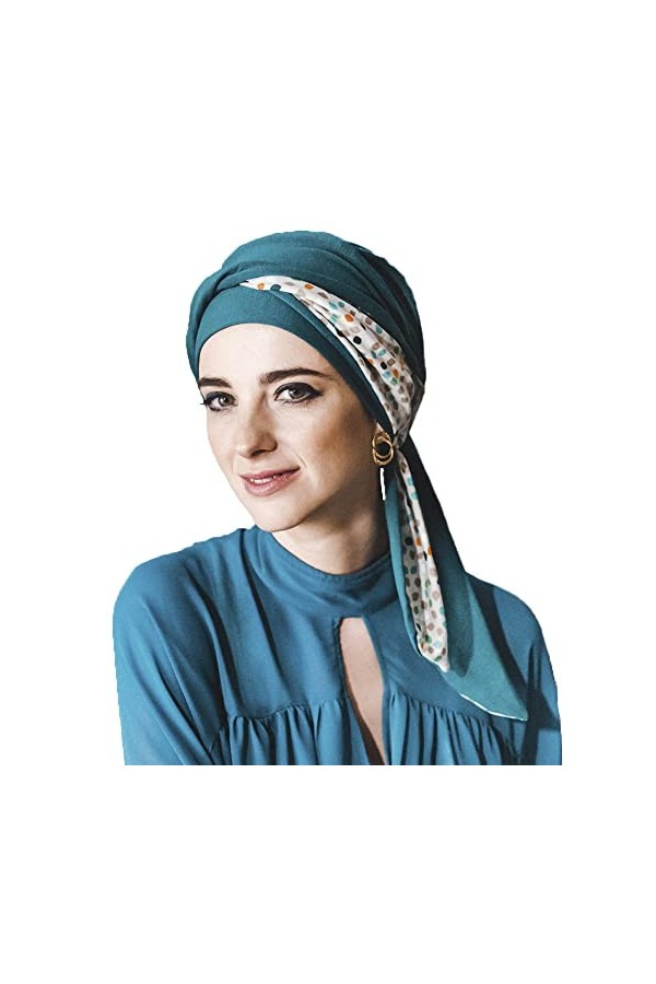 CAREBELL Smooth Pepitas Turban Bonnet oncologique en bambou pour chimiothérapie ou alopécie, turquoise, Taille Unique