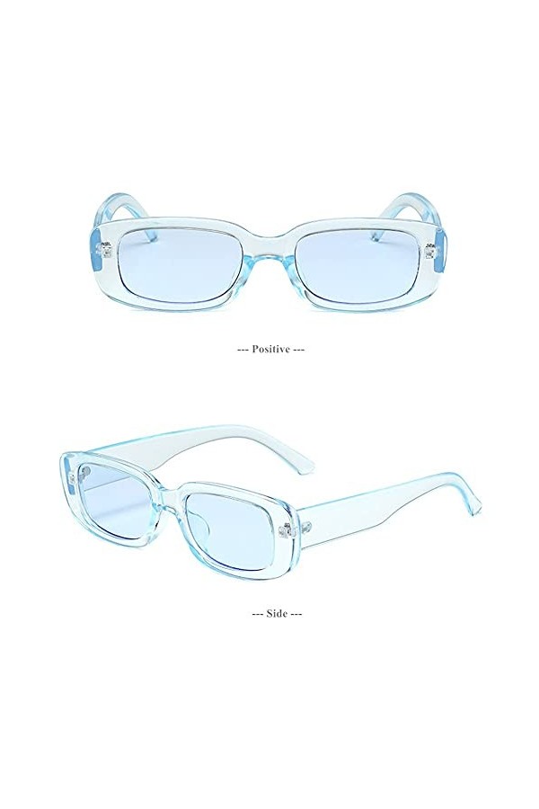 Grainas Lunettes de soleil, style rétro/vintage, rectangulaires, pour homme et femme, étroites, protection UV400, Bleu clair