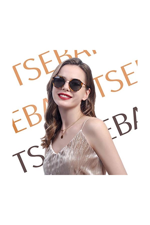 TSEBAN Vintage Lunettes de Soleil Femmes Lunettes de Ronds Polarisées Protection UV400 pour Conduite Voyages Randonnée Pêche