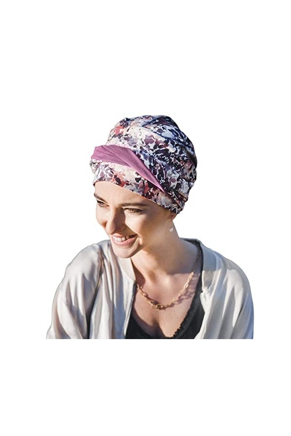CAREBELL Turban oncologique CONFORT Mauve Fleurs · Coton · Pour la perte de Cheveux Headwear, Mauve, Taille Unique