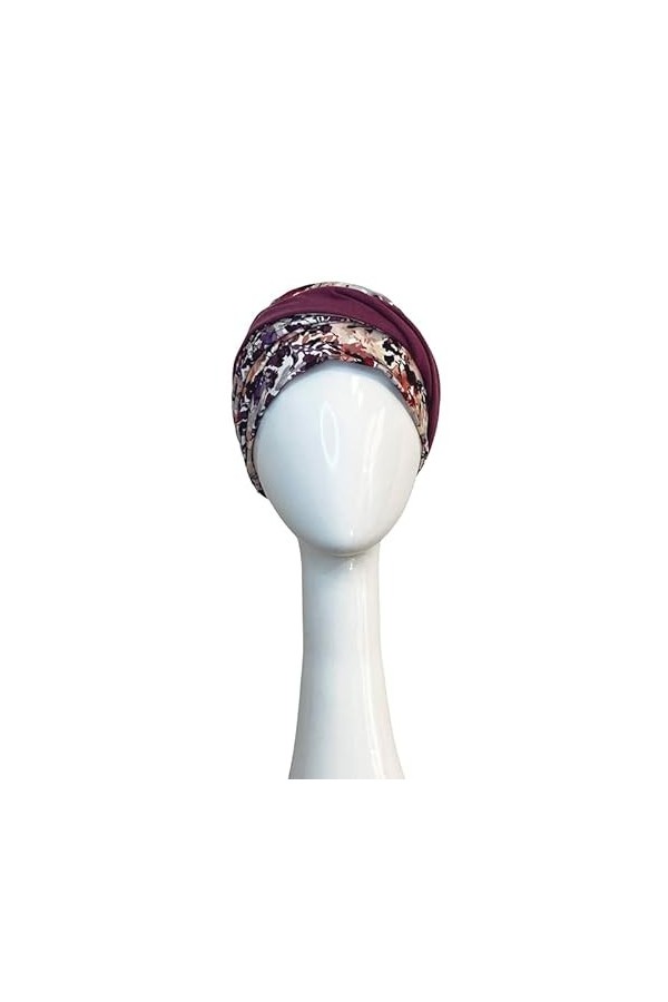 CAREBELL Turban oncologique CONFORT Mauve Fleurs · Coton · Pour la perte de Cheveux Headwear, Mauve, Taille Unique