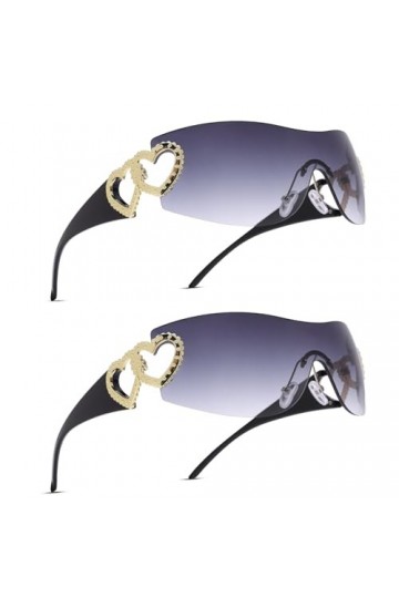 genkigold Lunettes de Soleil Y2K pour Femmes et Hommes: Grandes Lunettes de Soleil Tendance sans Monture avec Cœur, Protectio