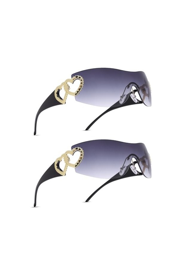 genkigold Lunettes de Soleil Y2K pour Femmes et Hommes: Grandes Lunettes de Soleil Tendance sans Monture avec Cœur, Protectio