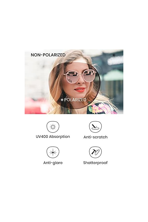 Cyxus Lunette de Soleil pour Femme, Rétro Lunette de Soleil Polarisé - Anti-UV, Style Vintage, Forme Ronde Lentille Rose/Mon