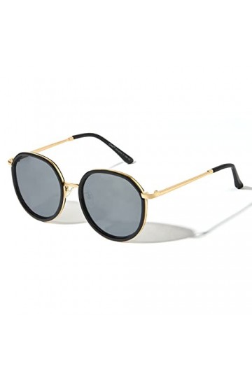 Cyxus Lunette de Soleil pour Femme, Rétro Lunette de Soleil Polarisé - Anti-UV, Style Vintage, Forme Ronde Lentille Argenté/