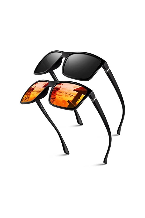 GQUEEN Lunettes de Soleil Homme Femme Rétro Polarisées Classique Rectangulaire Lunette Conduite Pêche,Cadre Noir Mat Verres G