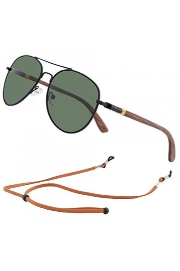 An Swallow Pilote Lunettes de Soleil en Bois Homme Femme Polarisées, Lunette Soleil Bambou Cadre Polarise UV400 G15 Vert 