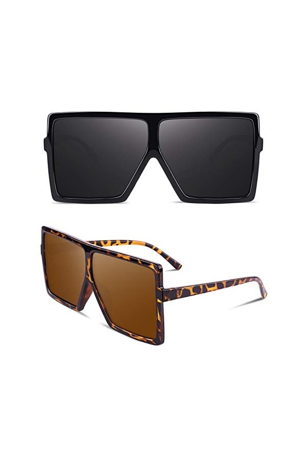 GQUEEN Lunettes de Soleil Femme Surdimensionnées UV400 à la Mode et Lunette de Soleil Classique Grand Cadre