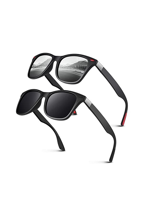 LINVO Lunettes de Soleil Homme Polarisées Mode Vintage Classiques Ultraléger TR90 Lunette Femme Carrées 100% Protection UV400