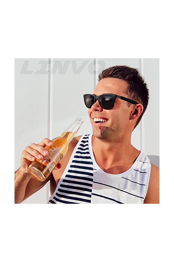 LINVO Lunettes de Soleil Homme Polarisées Mode Vintage Classiques Ultraléger TR90 Lunette Femme Carrées 100% Protection UV400