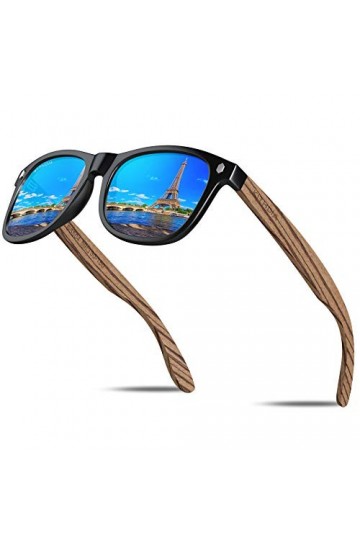 KITHDIA Lunettes de soleil hommes et femmes en bois de noyer zèbre avec verres polarisées S5504
