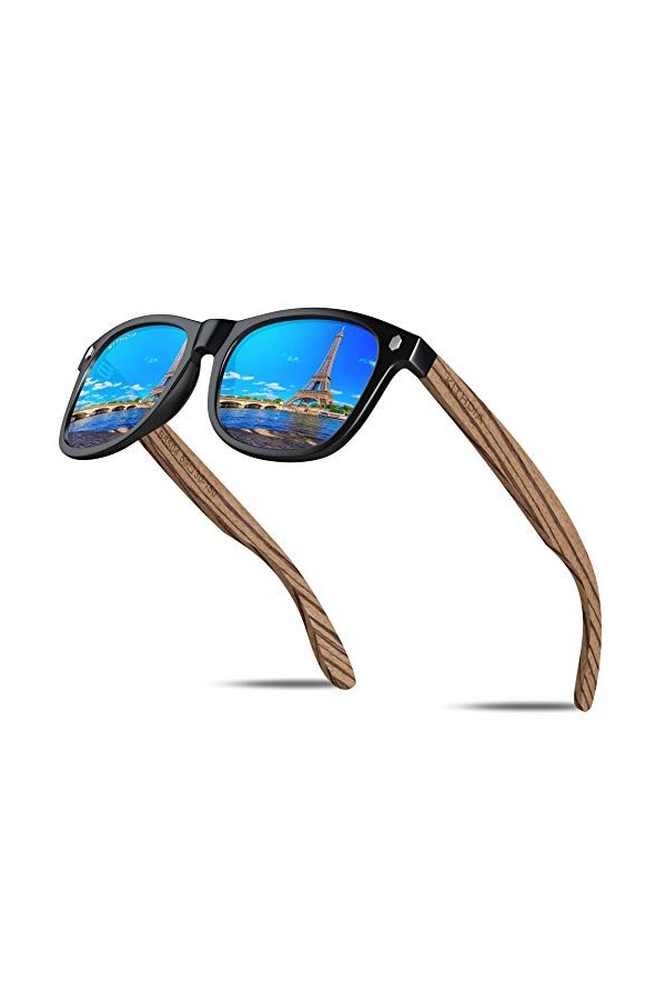 KITHDIA Lunettes de soleil hommes et femmes en bois de noyer zèbre avec verres polarisées S5504