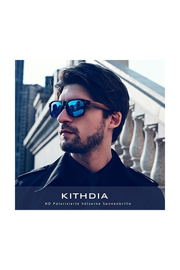 KITHDIA Lunettes de soleil hommes et femmes en bois de noyer zèbre avec verres polarisées S5504