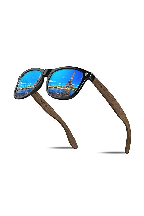 KITHDIA Lunettes de soleil hommes et femmes en bois de noyer zèbre avec verres polarisées S5504