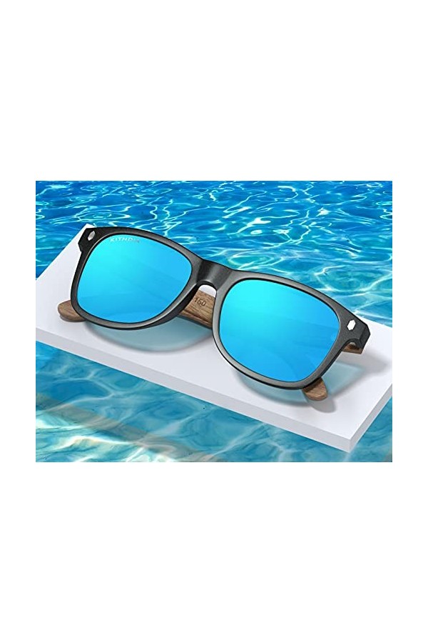 KITHDIA Lunettes de soleil hommes et femmes en bois de noyer zèbre avec verres polarisées S5504