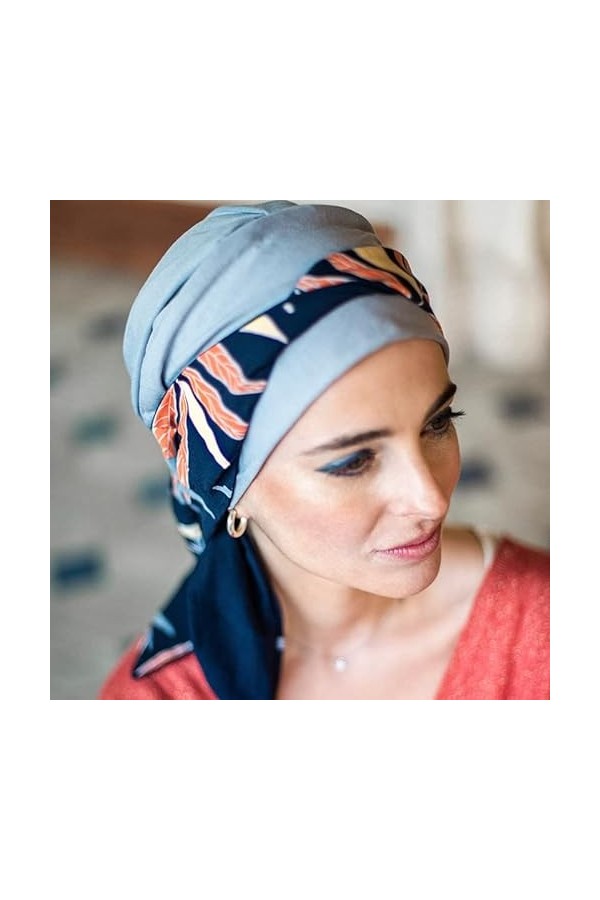 CAREBELL Smooth Exotic Blue Turban Bonnet oncologique en bambou pour chimiothérapie ou alopécie, Gris perle, Taille Unique