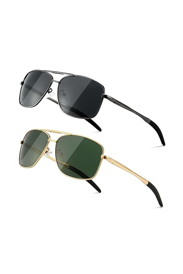 SUNGAIT Lunettes de soleil polarisées avec monture durable en métal pour la pêche/le volant/le golf pour les hommes