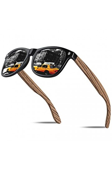 KITHDIA Lunettes de soleil hommes et femmes en bois de noyer zèbre avec verres polarisées S5504