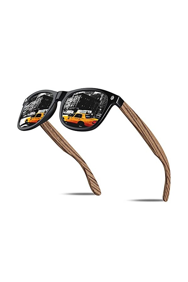 KITHDIA Lunettes de soleil hommes et femmes en bois de noyer zèbre avec verres polarisées S5504