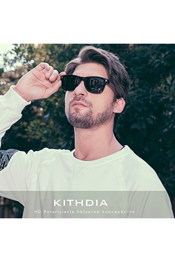 KITHDIA Lunettes de soleil hommes et femmes en bois de noyer zèbre avec verres polarisées S5504