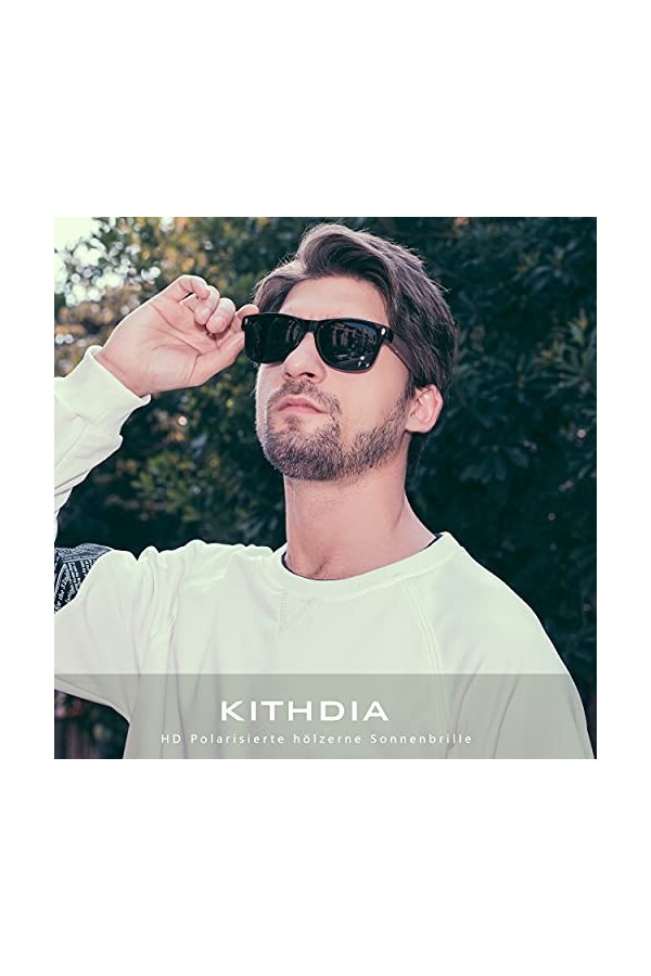 KITHDIA Lunettes de soleil hommes et femmes en bois de noyer zèbre avec verres polarisées S5504