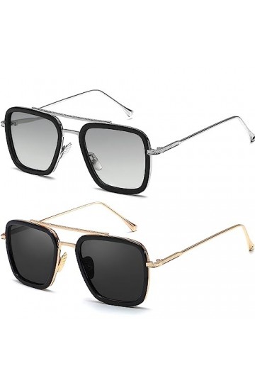 SHEEN KELLY Tony Stark Lunettes de soleil 2 Pack-Vintage Lunettes de soleil avec monture en métal pour hommes Femmes Classiqu