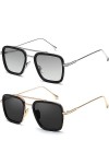 SHEEN KELLY Tony Stark Lunettes de soleil 2 Pack-Vintage Lunettes de soleil avec monture en métal pour hommes Femmes Classiqu