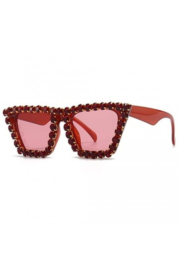 TIYETA Lunettes De Soleil Carrées À Diamant pour Femmes Lunettes De Soleil Rétro Fashion Shiny Rhinestone Cat Eye Sunglasses 