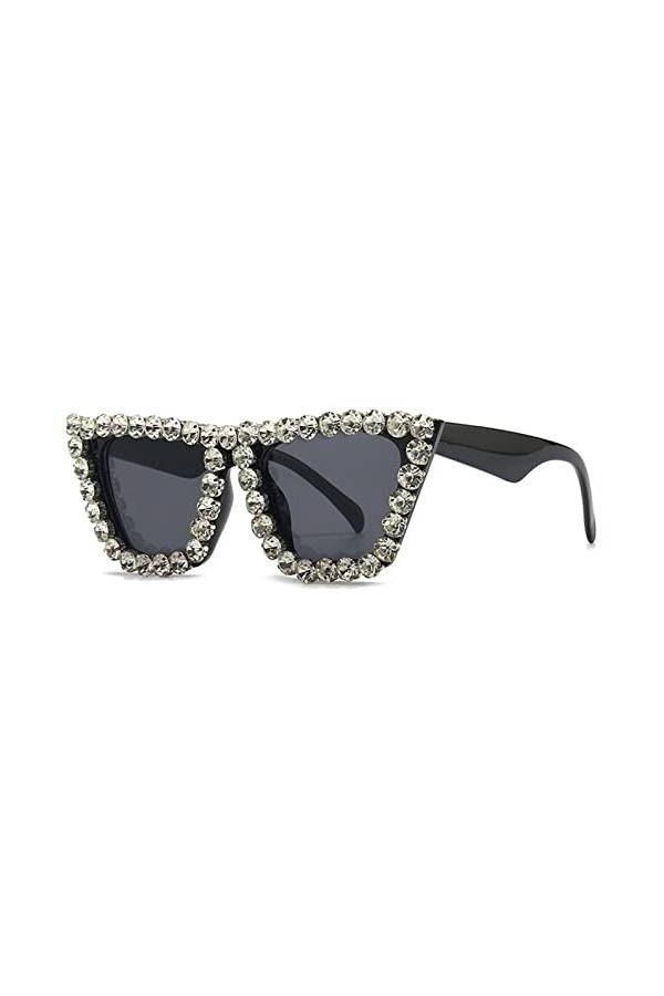 TIYETA Lunettes De Soleil Carrées À Diamant pour Femmes Lunettes De Soleil Rétro Fashion Shiny Rhinestone Cat Eye Sunglasses 