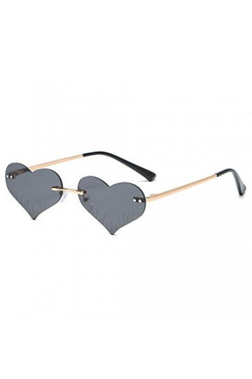 DLSM Coeur Lunettes de soleil sans monture Femme Love Party Fête Rouge Petite lunettes de soleil sans cadre en métal Cadre Ch