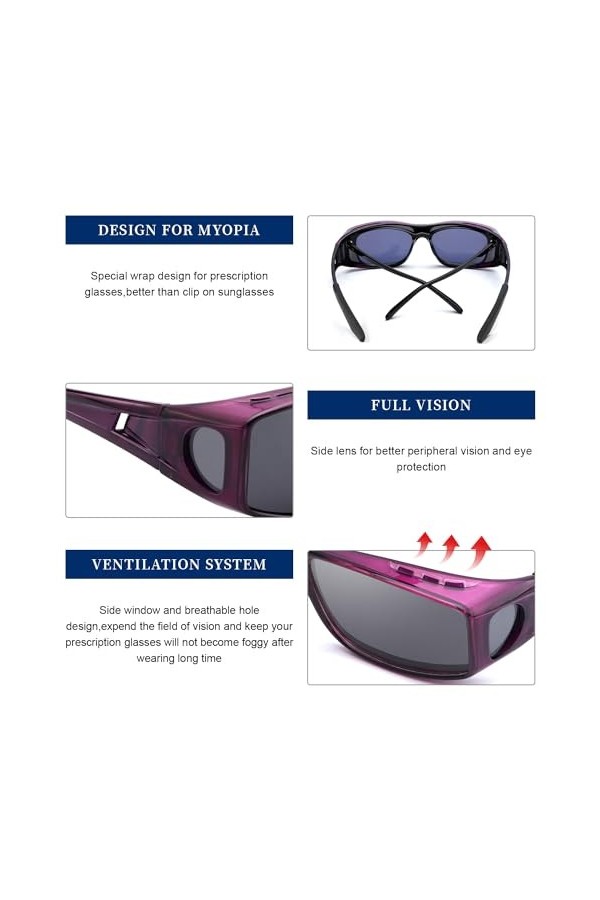 LVIOE Lunettes de soleil polarisées à clipser pour homme et femme avec protection UV 400, M-violet/gris