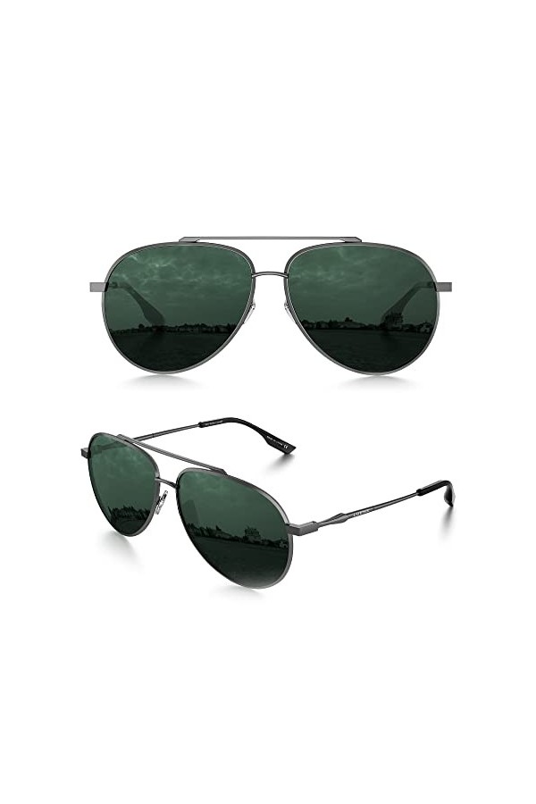 LUENX Lunettes de soleil polarisées pour homme et femme - Protection UV 400 - Style tendance - 60 mm, Vert, 60mm