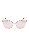KIRALOVE Lunettes de soleil femme - miroir - rose - vintage - chat avec - monture - métal - couleur or - uv 400 polarisées - 