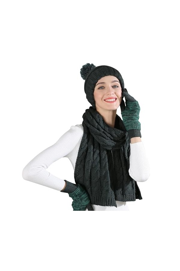 OROOTL Bonnet écharpe gants femme hiver bonnet pompon gant tricoté bonnet neige chapeau chapeau chaud hiver ensemble hiver 3 