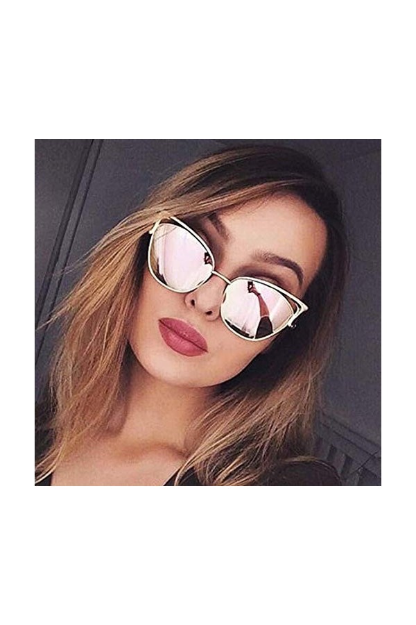 KIRALOVE Lunettes de soleil femme - miroir - rose - vintage - chat avec - monture - métal - couleur or - uv 400 polarisées - 