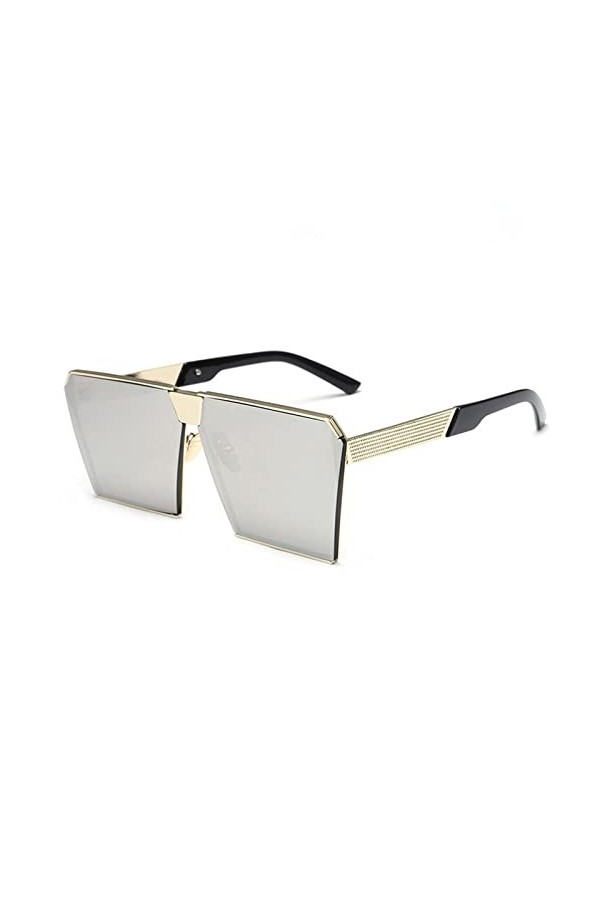 HPIRME Lunettes de soleil surdimensionnées monture en métal carré femmes miroir lunettes de soleil hommes UV400 grandes nuanc