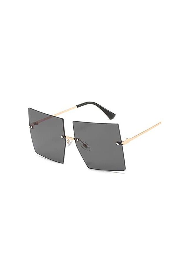 XKUN Lunettes de Soleil Femme Lunettes De Soleil Vintage Square Femmes Sunglasses Surdimensionnées sans Chasse-Gold Gray
