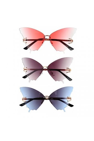 SOIMISS 3 Pièces Lunettes De Soleil Papillon Lunettes Sans Monture Ondulées Lunettes Disco Femme Lunettes De Soleil Tendance 