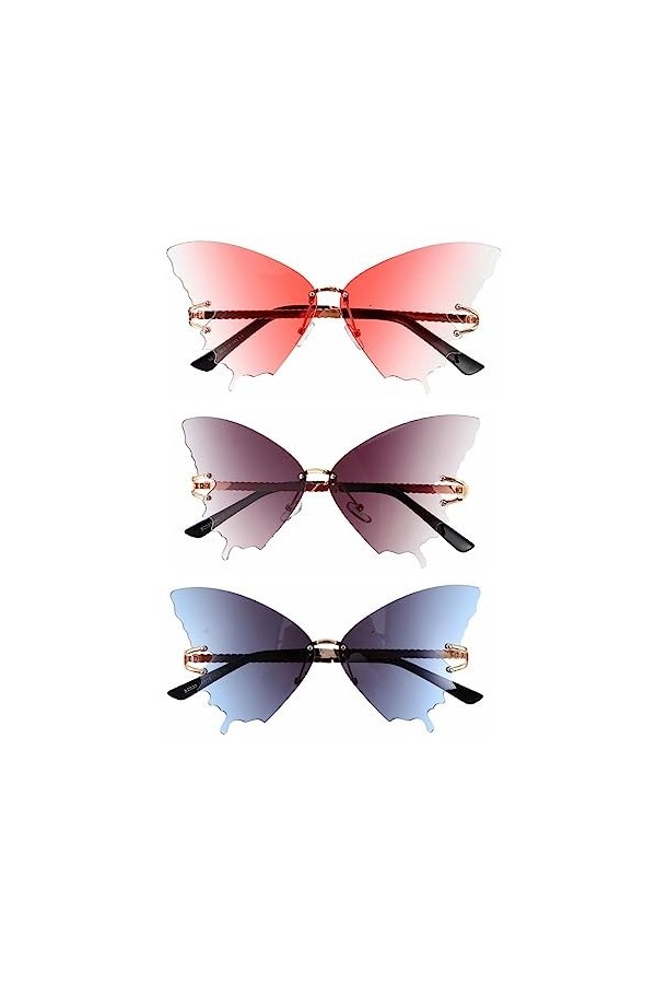 SOIMISS 3 Pièces Lunettes De Soleil Papillon Lunettes Sans Monture Ondulées Lunettes Disco Femme Lunettes De Soleil Tendance 