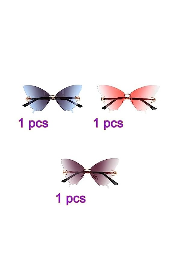 SOIMISS 3 Pièces Lunettes De Soleil Papillon Lunettes Sans Monture Ondulées Lunettes Disco Femme Lunettes De Soleil Tendance 