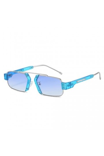 Lunettes de Soleil Carrées pour Hommes Lunettes de Soleil Vintage Femmes Lunettes Rétro Nuances sans Monture, Argent Bleu, Ta