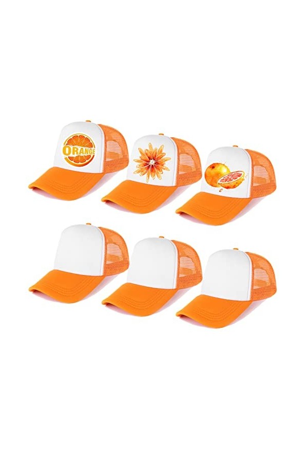 Geebuzz Lot de 6 casquettes de baseball unisexe en maille filet de sublimation, Lot de 6 - Orange et blanc, taille unique