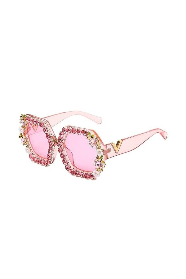 MUTYNE Lunettes de soleil carrées femmes strass colorés lunettes de soleil lunettes de soleil élégantes nuances UV400, rose,