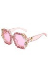MUTYNE Lunettes de soleil carrées femmes strass colorés lunettes de soleil lunettes de soleil élégantes nuances UV400, rose, 