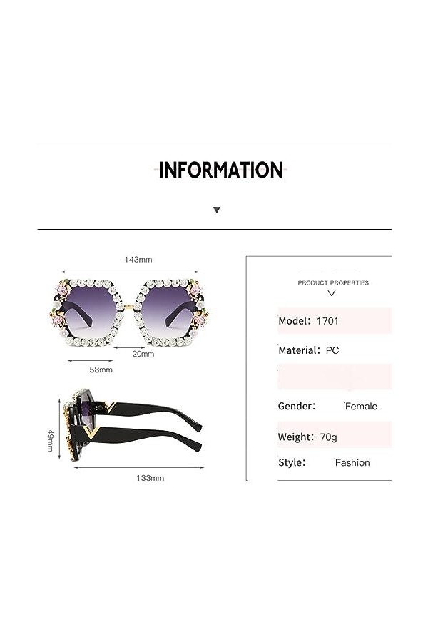 MUTYNE Lunettes de soleil carrées femmes strass colorés lunettes de soleil lunettes de soleil élégantes nuances UV400, rose,