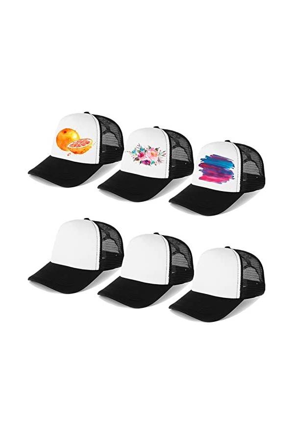 Geebuzz Lot de 6 casquettes de baseball unisexe en maille filet de sublimation, Lot de 6 - Orange et blanc, taille unique
