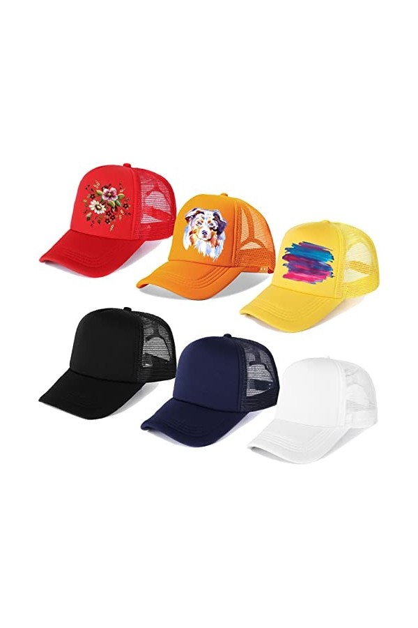 Geebuzz Lot de 6 casquettes de baseball unisexe en maille filet de sublimation, Lot de 6 - Orange et blanc, taille unique